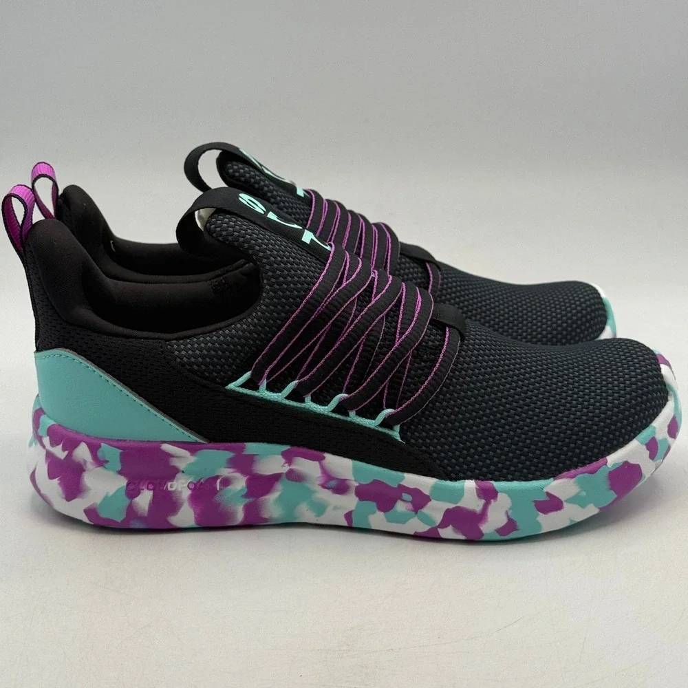 Adidas Lite Racer Adapt 7.0 K Shoes Kids Size 5 Black Purple Running JS2291